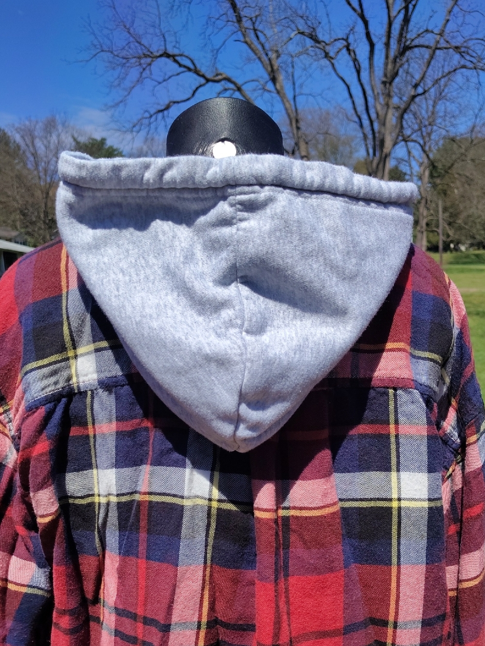 American Eagle Red White & Blue Plaid Hooded Cropped Button Up Shirt Size Large - Picture 3 of 10